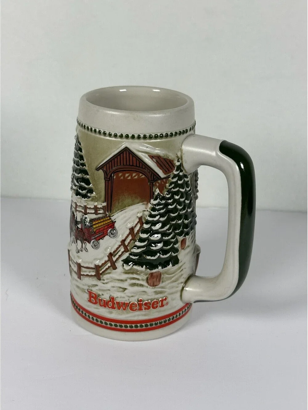 Vintage Budweiser Holiday Stein Clydesdales Covered Bridge Ceramarte C-11